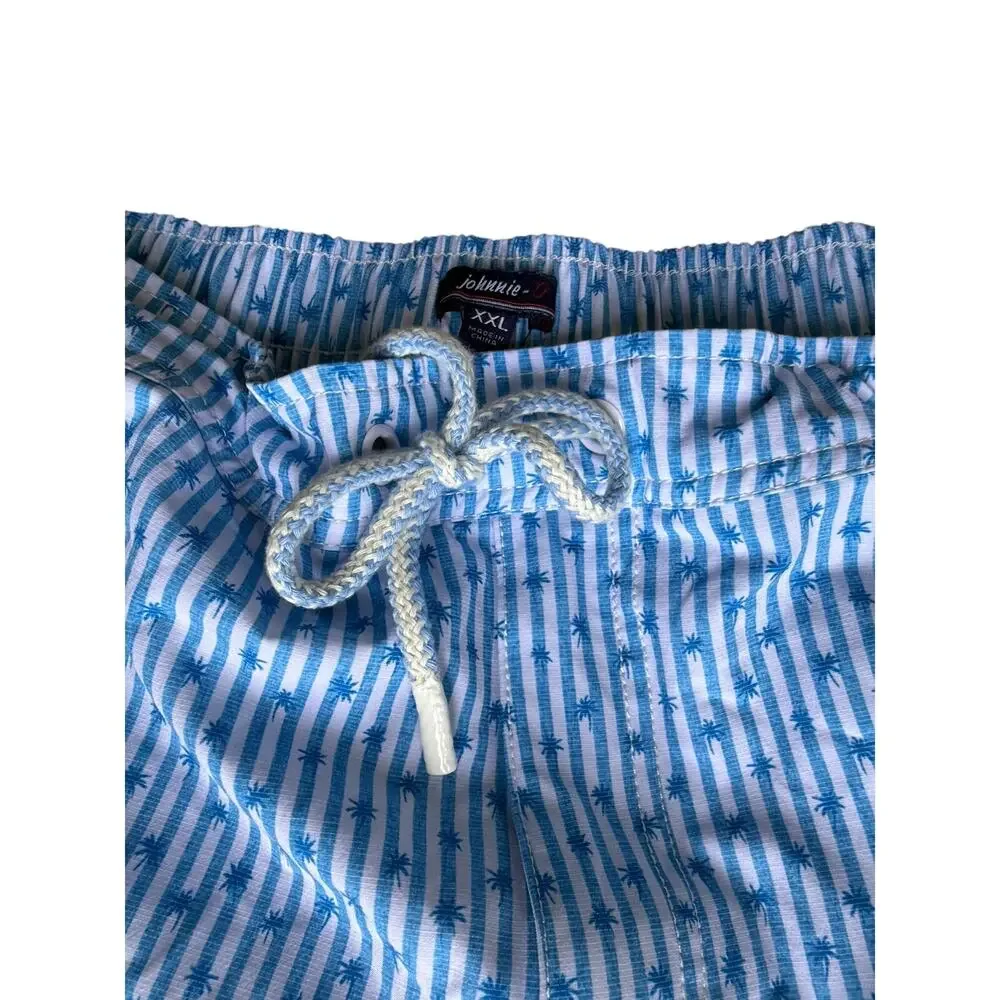 Johnnie-O Grenada Swim Trunks in Blue Stripe & Palm Print Size XXLarge